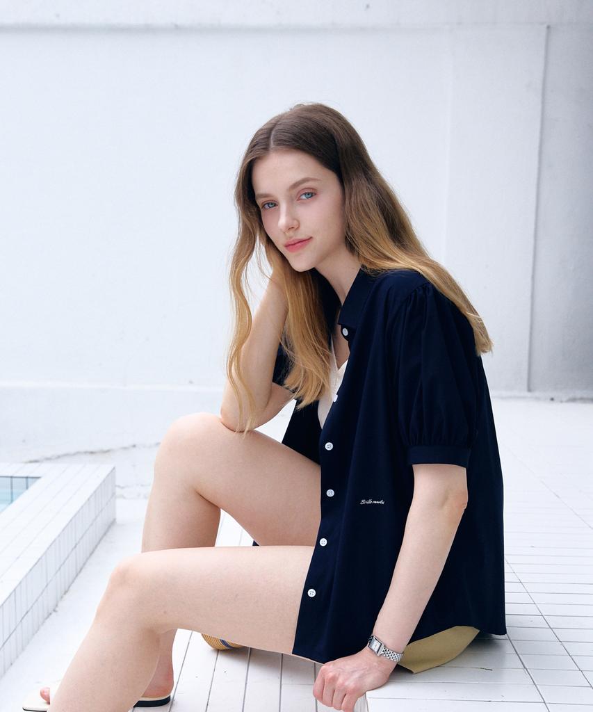 BRILLEMONTHS Wrinkle-Free Bamboo Puff Shirt [Navy]