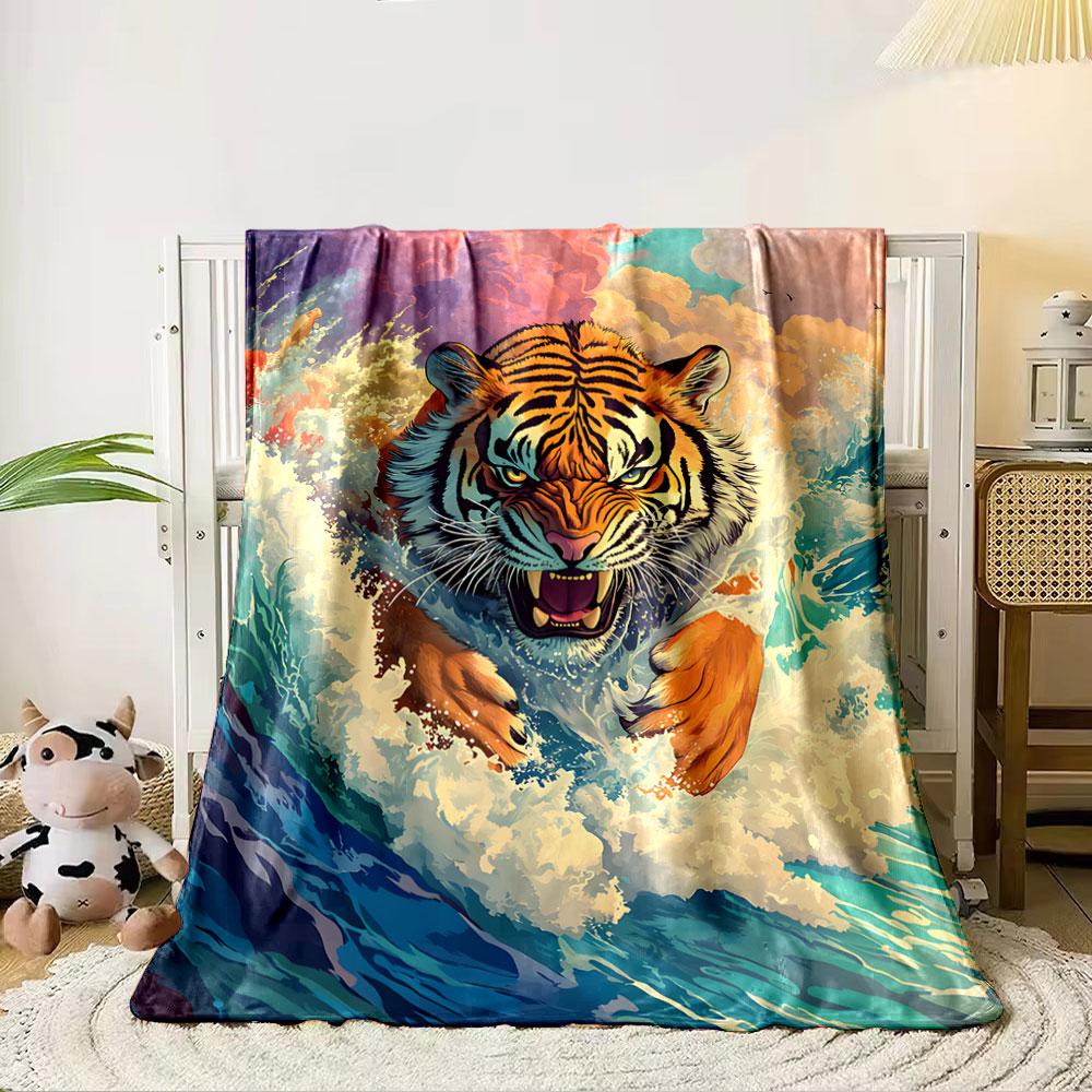 Tiger in Waves Blanket for all seasons blanket lunch break throw gift