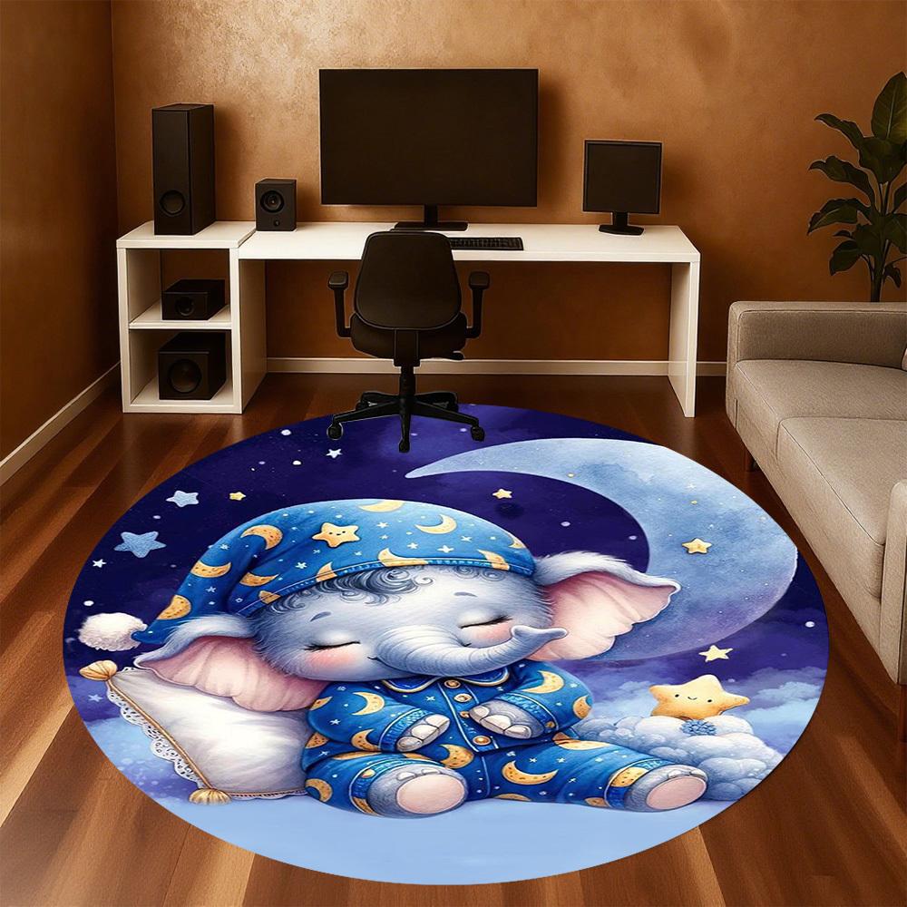 1PC Elephant Moon Star Round Chair mat Area Rug - Non-Slip, Floor Mat for Office, Bedroom, home decor Christmas Gift c0528039