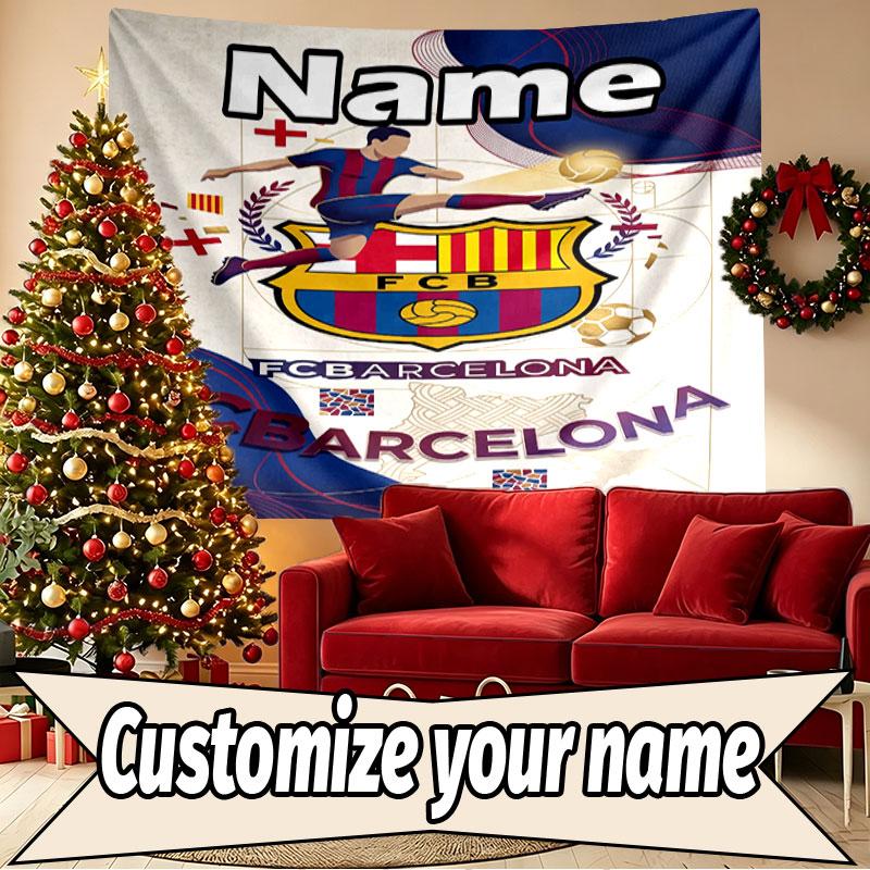 Custom Name Personalized Barcelona FC Soccer Print Tapestry, Wall Art Decor, Bedroom, Dorm, Apartment, LivingRoom, Party Backdrop, Gift for Birthday