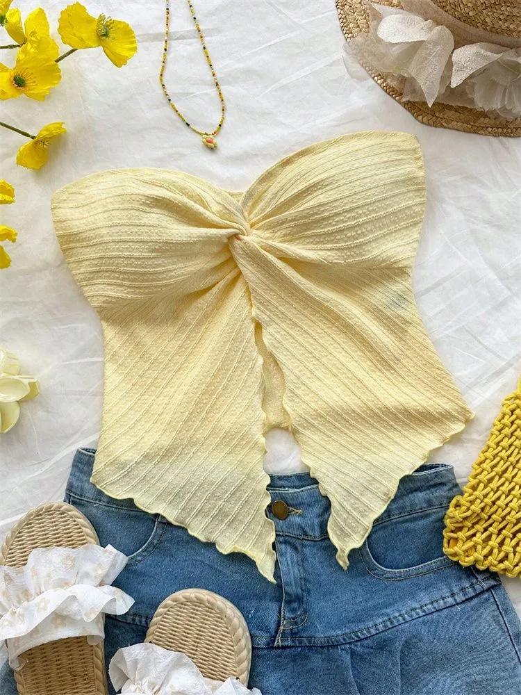 Кроп-топ phumee Без спинки Топ-труба Без бретелей Перекрученный узел A2361