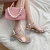 Fashion Transparent Sandals Women's High Heels 2024 Summer New Versatile One Button Fashion Crystal Medium Heel Thick Heel Women Shoes