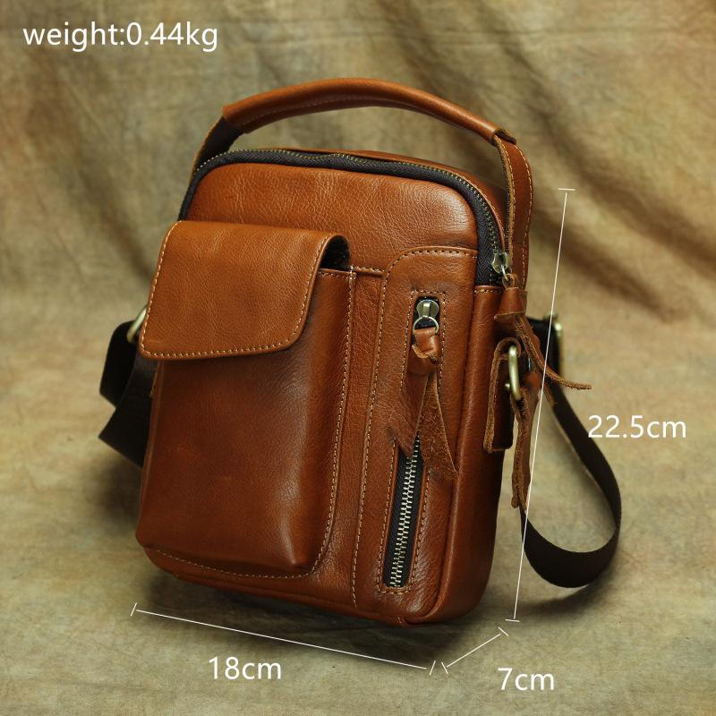 Retro First-Layer Cowhide Men'S Shoulder Bag Messenger Bag Genuine Leather Vertical Ipad Men'S Shoulder Bag