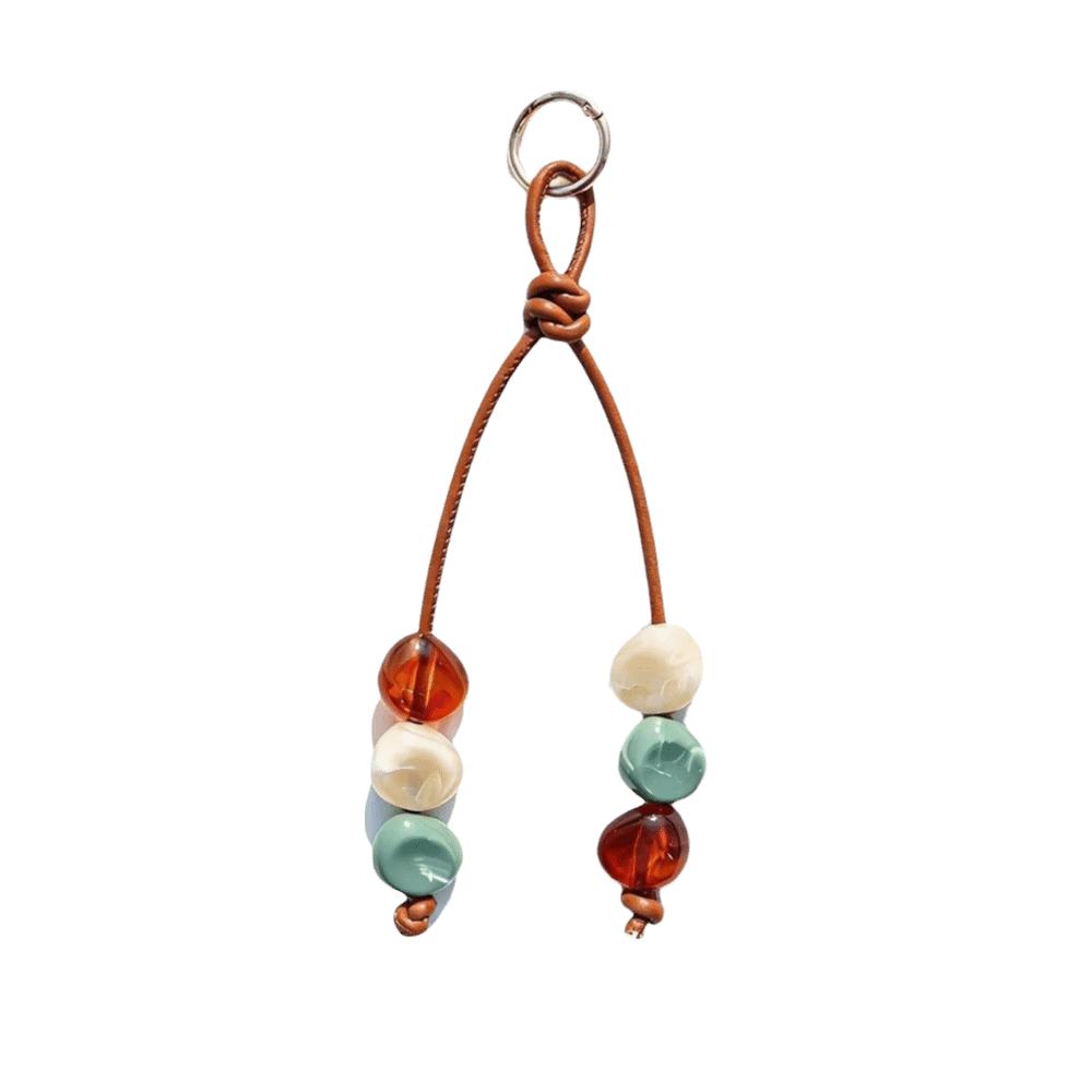 Cord Resin Beaded Keychain Lightweight Key Pendant Vintage Braided Keyring Office