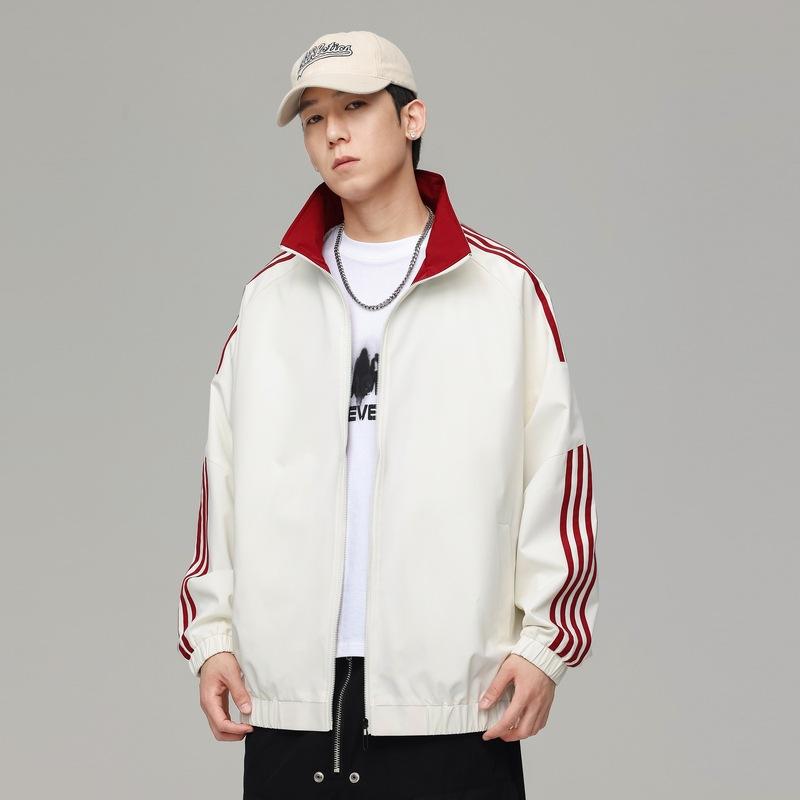 Осенняя куртка с тремя полосками, мужской повседневный кардиган, тонкий свободный кампус, подходящий по цвету, модное спортивное пальто с лацканами