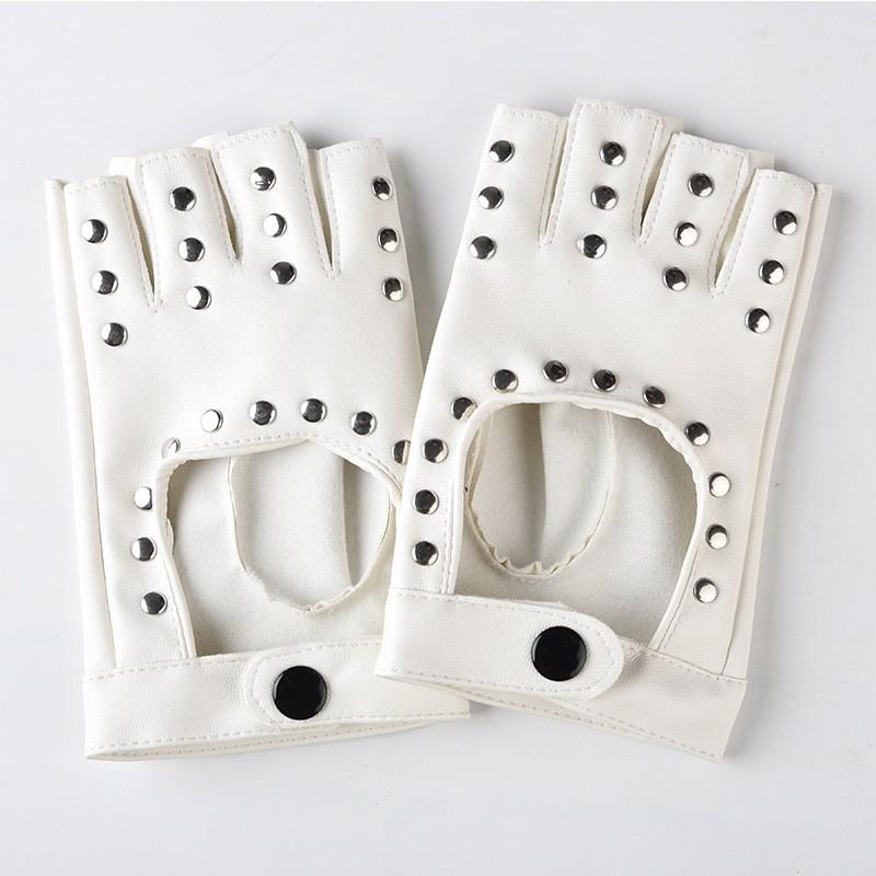 Women's Half-Finger PU Cyberpunk Motorcycle Gloves with Rivet Design for Dance and Nightclub