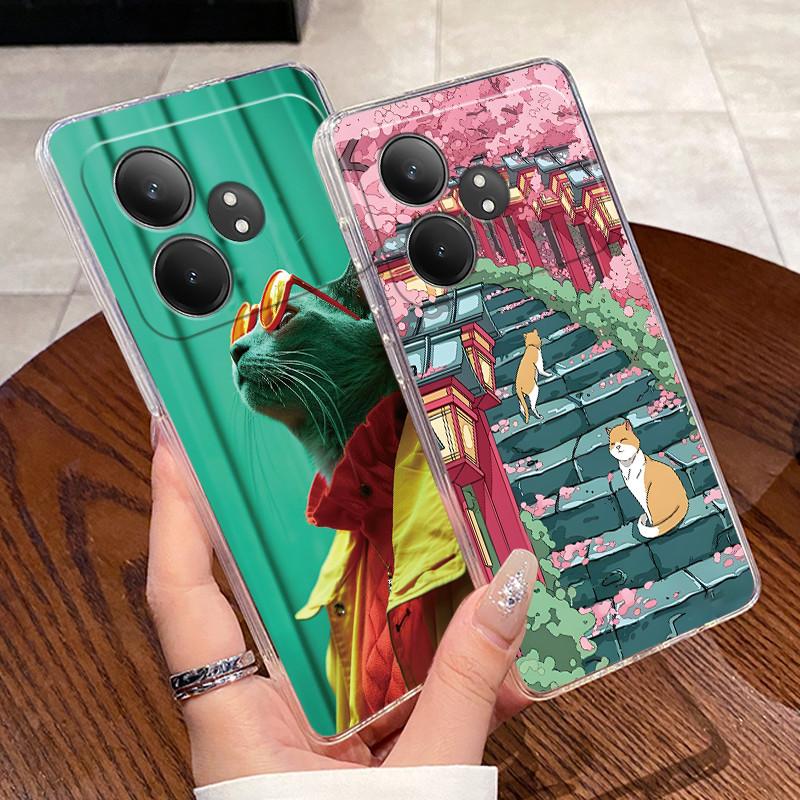 Гелевый чехол для Realme GT Neo 6 SE/GT Neo6/GT 6T/Realme GT 6 Прозрачный силиконовый мягкий ТПУ задняя крышка Милый Кот Кролик Защитный чехол