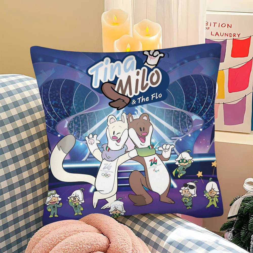pc Mascot TTina And CUTE MMilo Pillow Case Fashion Square Pillowcase Bedroom Sofa Room Ins Decoration Leisure