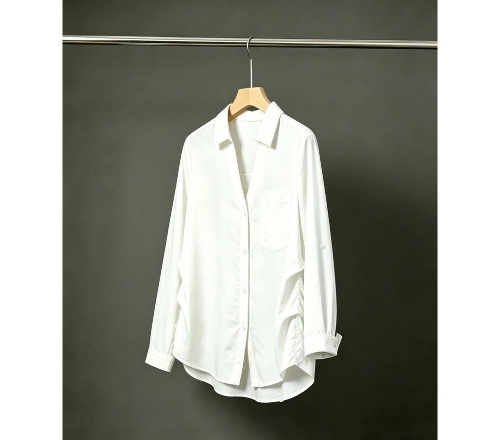 Simple solid color lazy wind V-neck long-sleeved shirt women's 1116 early spring new commuter casual loose versatile top