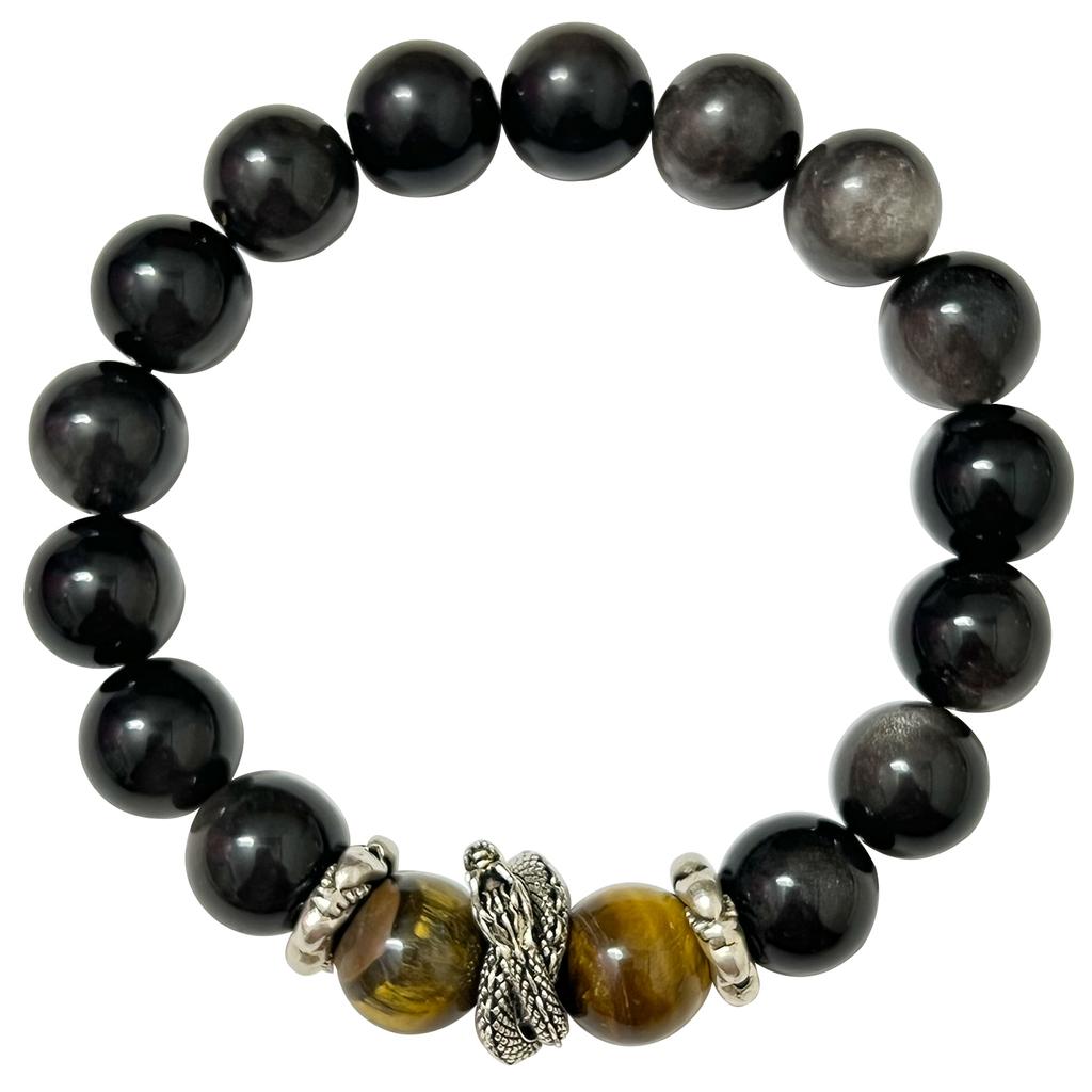 Браслет из обсидиана для мужчин 12 мм из натурального камня, эластичные браслеты с бусинами, ручная работа, круглый браслет, ювелирные изделия, подарки