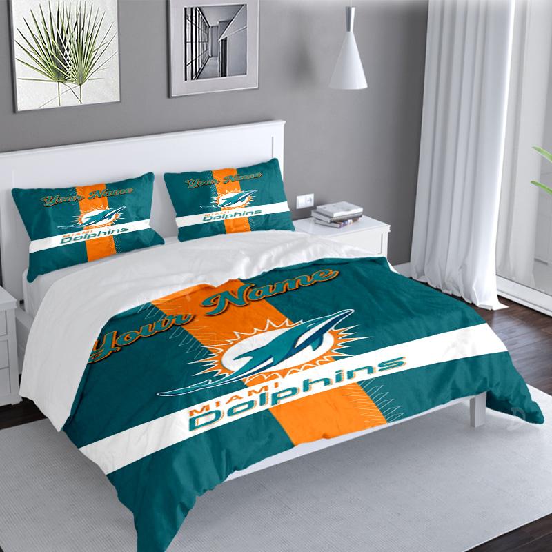 Custom Name 3PCS Dolphins Team Bedding Set,Including Duvet Cover And 2pcs Pillowcases Perfect for Bedroom,Dormitory,Fan Christmas gift