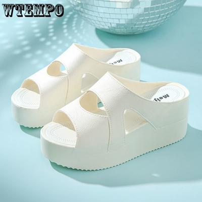 Женские модные тапочки на высоком каблуке, летние домашние дорогие сандалии с толстой подошвой и противоскользящим наклонным каблуком, увеличивающие размер, высокие сандалии, тапочки из ПВХ-материала