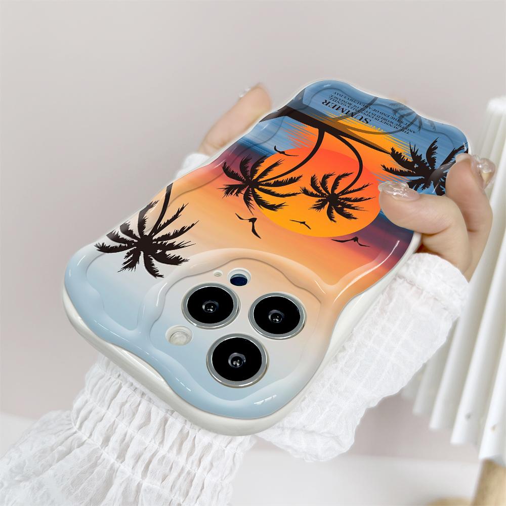 Для iPhone 16 15 14 13 12 Pro Max Samsung S24 Ultra S23 S22 Plus Redmi Note 13 Pro Beach Coconut Trees Cream Texture Мягкий силиконовый чехол для телефона