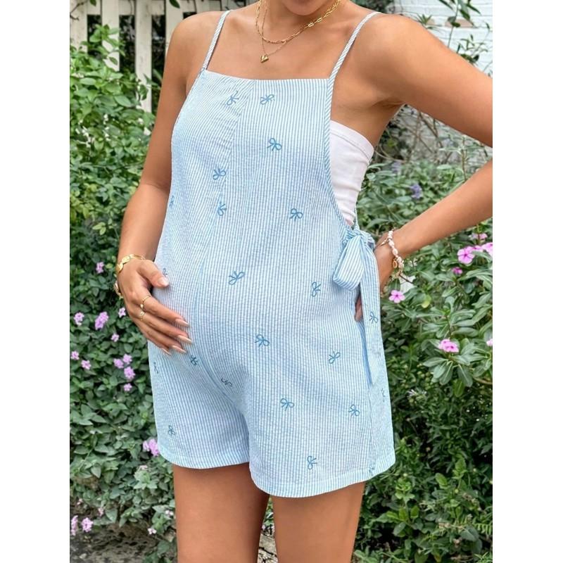 Maternity Overalls Shorts Printed Adjustable Waist Casual Sweet Loose Fit