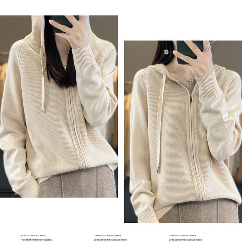 Женская кардиган с капюшоном на молнии, трикотажная куртка, однотонный свитер, повседневная толстовка с капюшоном, теплая трикотажная куртка в стиле Харадзюку на осень и зиму