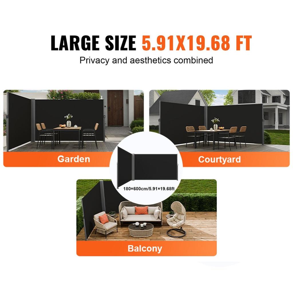 Black Retractable Patio Screen 236 Inch In Length Office Dividers 71Inch In Height Retractable Screen Partition Wall Outdoor Retractable Gate