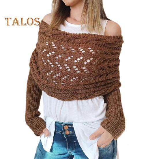 Вязаный шарф-накидка с косами и рукавами, мягкий шарф-шаль в богемном стиле, ажурный узор для вязания крючком, шарф-накидка в виде свитера