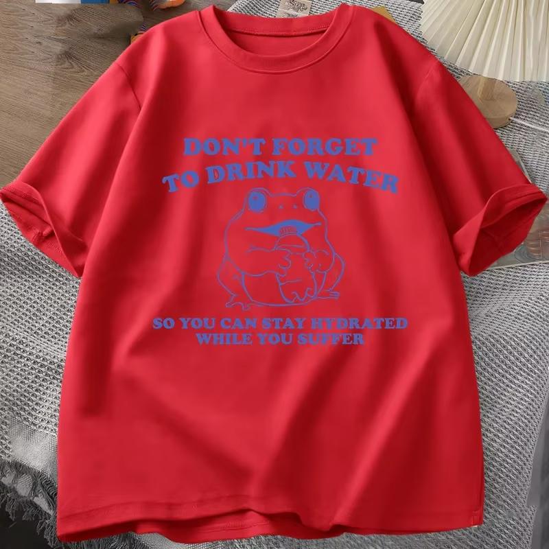 Stay Hydrated While You Suffer TShirt Vintage Style Funny Frog Graphic Tee Summer Short Sleeve Tshirts Women clothing Fashion