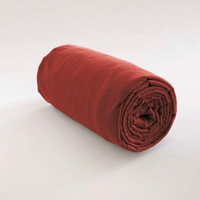 Drap Housse - Bianca - 160x200 cm - 100% Coton - Bonnet 30 cm - Rouge