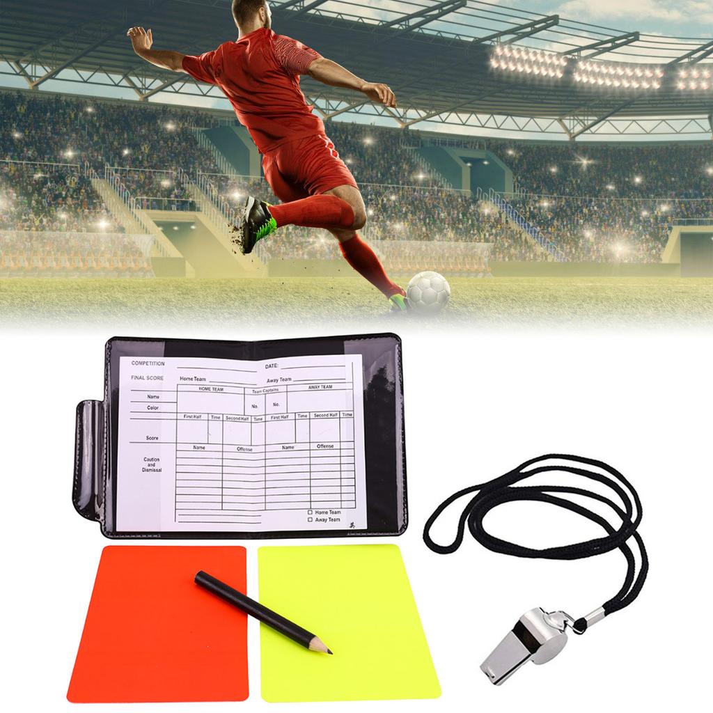 Referee Cards Set Football Referee Red and Yellow Cards with Whistle Lanyard Sports Ref Kits Score Book for Soccer