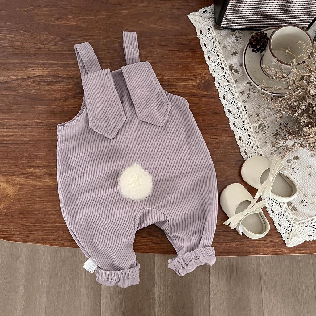 Baby Girl Spring/Autumn Rabbit Romper & Overalls Set: Fashionable Infant Two-Piece Outfit