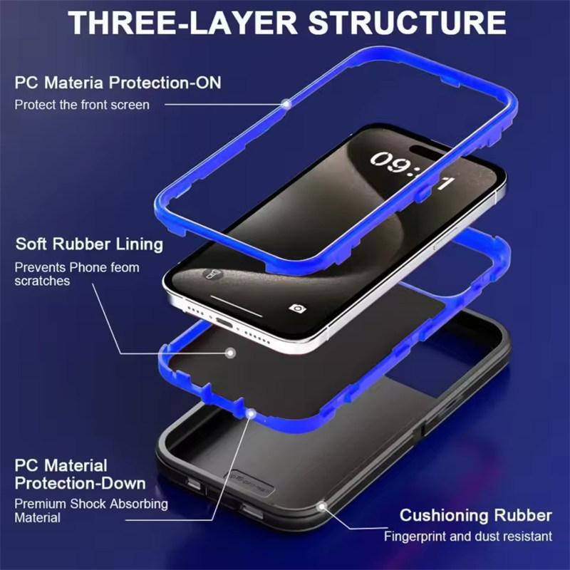 Бронированный противоударный чехол-защитник для телефона для iphone 11 12 13 14 15 16 17 Pro Max X XS XR XSMAX 16E 17AIR Жесткая задняя крышка из ПК+ТПУ