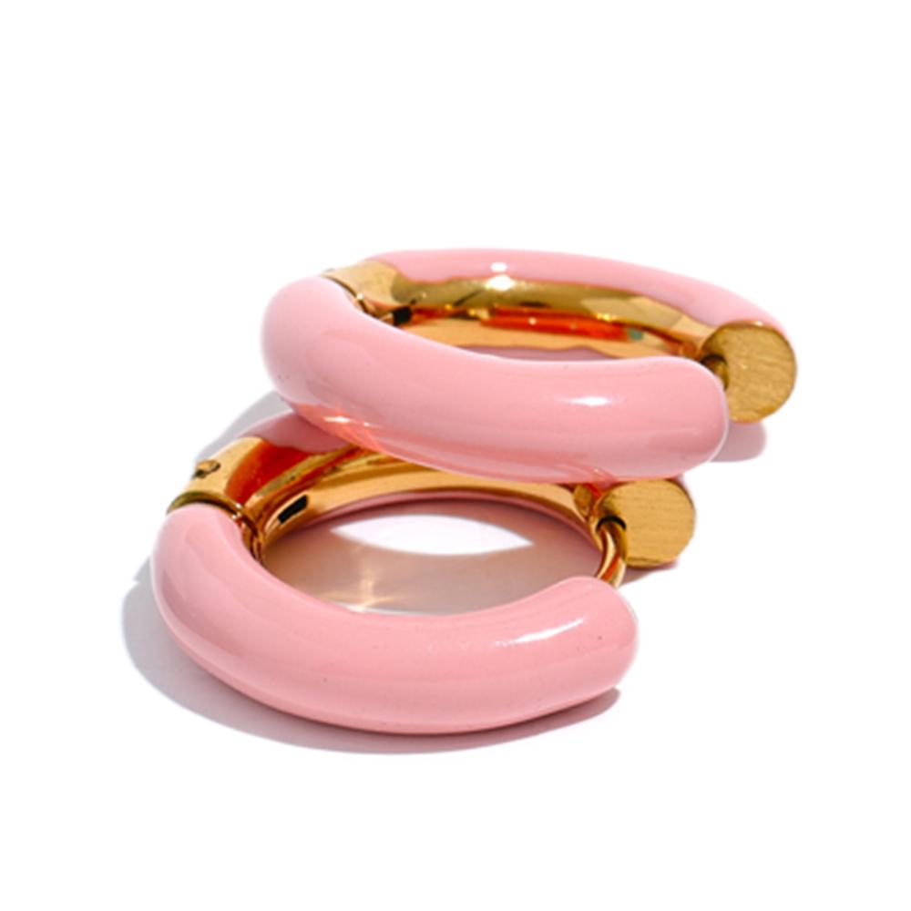 Eetit 20mm Candy Color Blue Pink Brown Enamel Stainless Steel Hollow Hoop Earrings Golden Simple Trendy Y2K Sweet Jewelry Gift