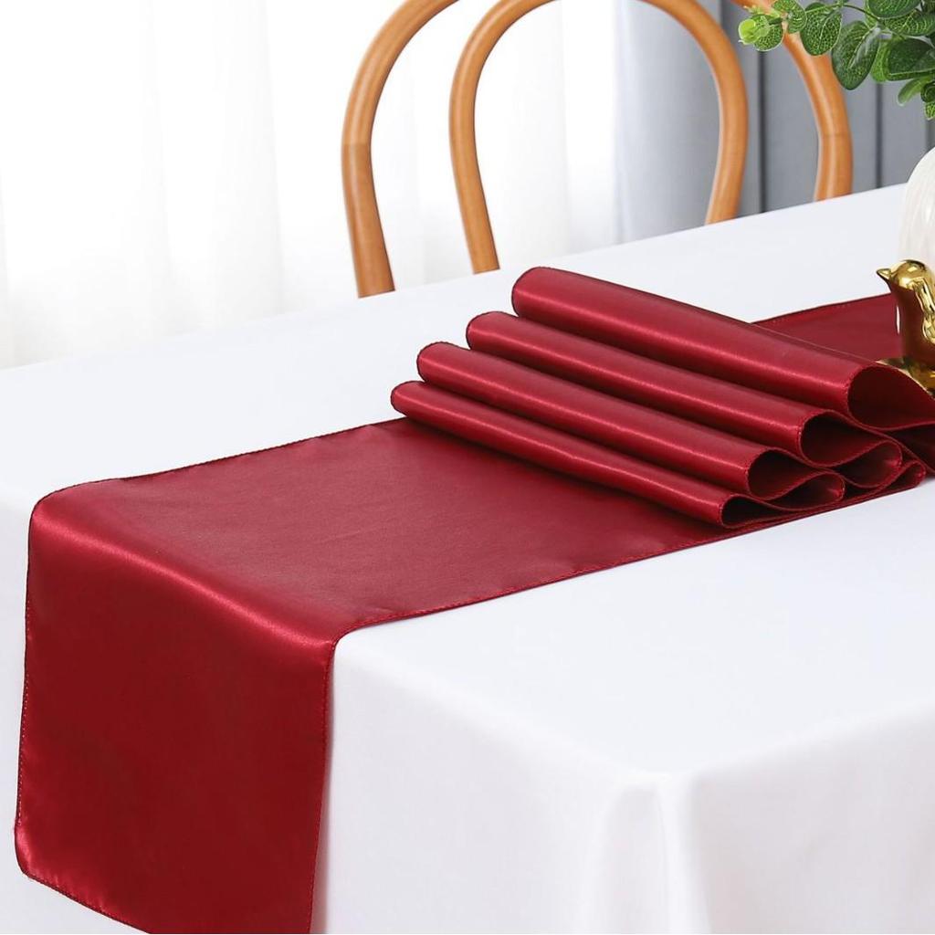 Скатерть-дорожка из сатина высокой плотности для свадеб и банкетов - Однотонная полиэстеровая декорация для стола