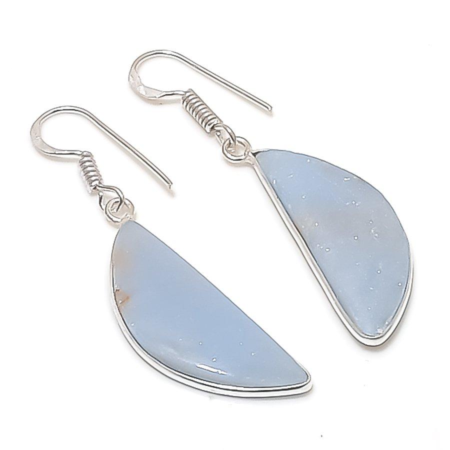 Натуральный Ангелит Камень Драгоценный Камень Ручная Работа Серьга из Стерлингового Серебра 925 пробы 1.89" AE-11444