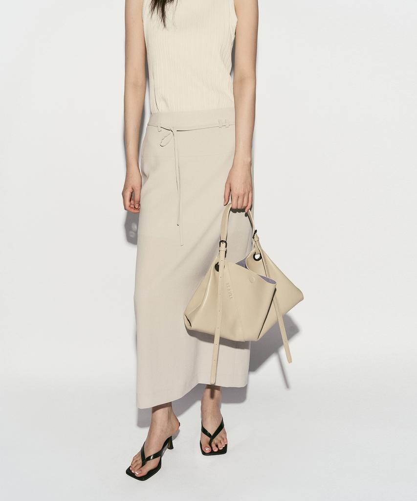 Rie Belted Midi Skirt Dove Gray