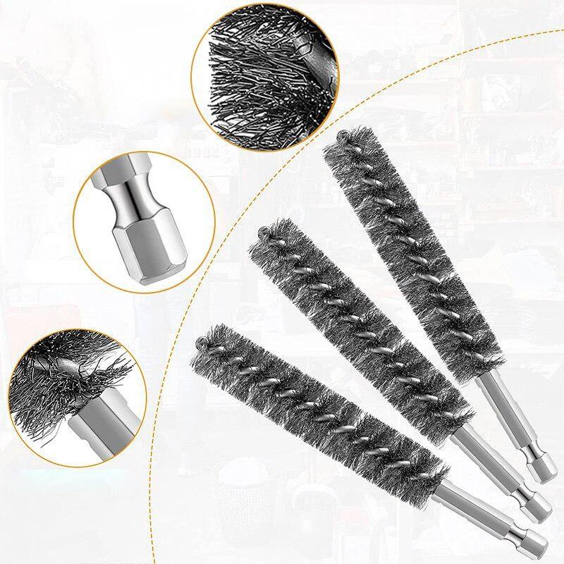 6PCS/Set Steel Wire Brush Twisted Wire Stainless Steel Cleaning Brush With Handle 1/4 Inch Hex Shank For Power Drill Impact Driver