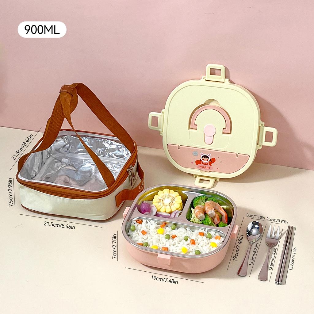 850/900Ml 304 Stainless Steel Divided Bento Box With Cutlery Large Capacity Leak Proof Lunch Box Student Kids Lunch Container