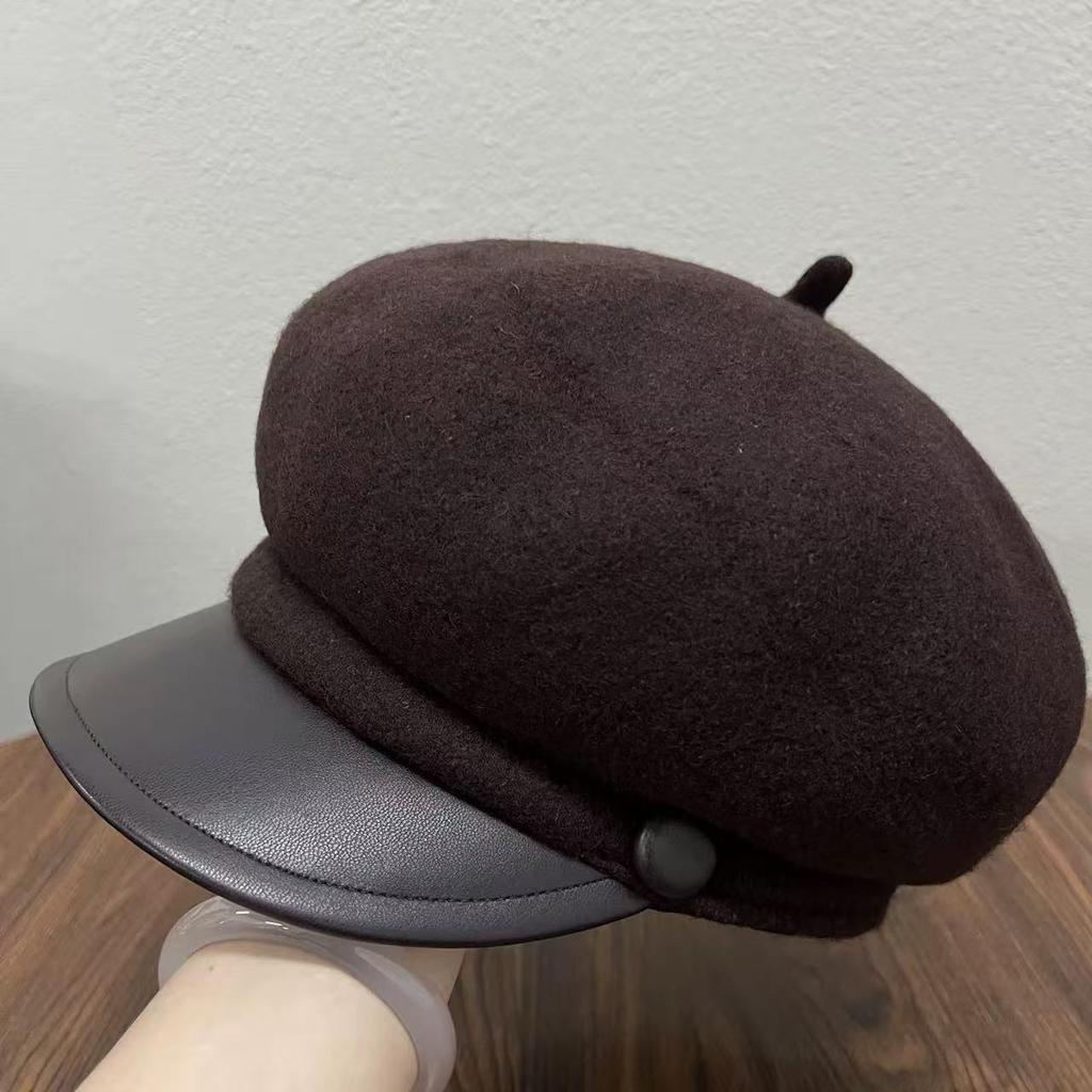Women's Wool Felt Leather Brim Duckbill Cap - Autumn/Winter British Retro Beret