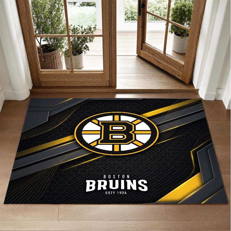 Boston Bruins Design Crystal Velvet Rug Soft Decorative Mat for Bedroom Entrance