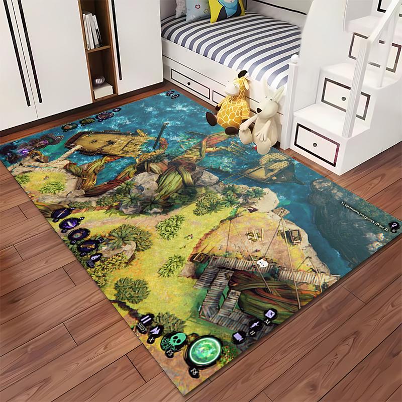 Pirate Shipwreck Scene with Ocean Theme Rug Non-slip rug suitable for living room and bedroom sofas