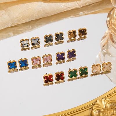 Серьги из нержавеющей стали, серьги с четырехлистным клевером, женские минималистичные украшения для ушей из 18-каратного золота