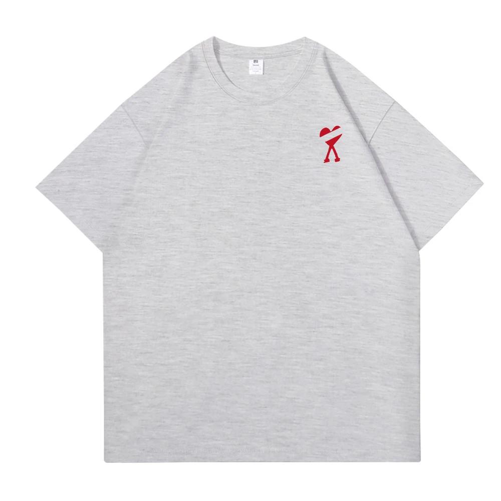 2D футболка из чистого хлопка высокого качества с круглым вырезом, корейского трендового бренда, с красным сердечком, унисекс