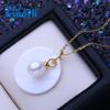 Natural Freshwater Rice Shape Pearl Gold Golor Necklace Round Pendant Elegant Jewelry Gifts For Women