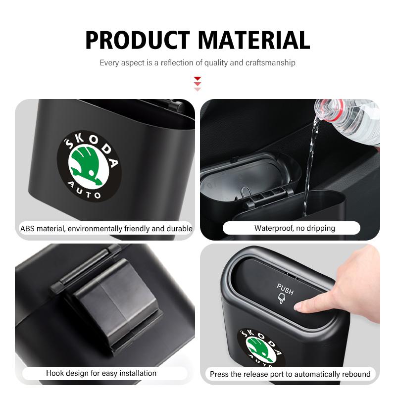 gqjdy5 For Skoda Car Garbage Can Storage Box Rubbish Organizer Trash Bin Octavia Superb RAPID FABIA KAMIQ KAROQ KODIAQ YETI