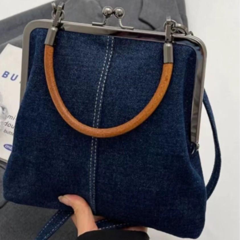 Original New Small Carrying Bag Women's Bag Handmade Denim Stitching Portable Messenger Bag Shoulder Bag Small Shoulder Bag Retro