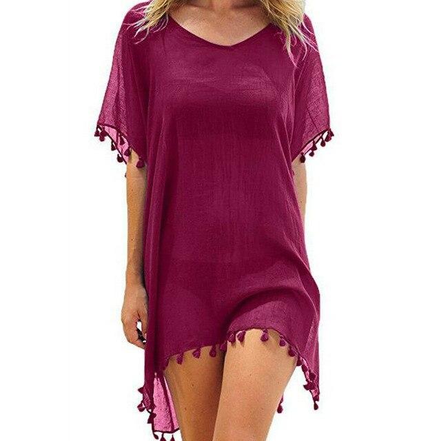 Women Beachwear Swimwear Tassel Bikini Cover Up Summer Kaftan Sarong Beach Dress
