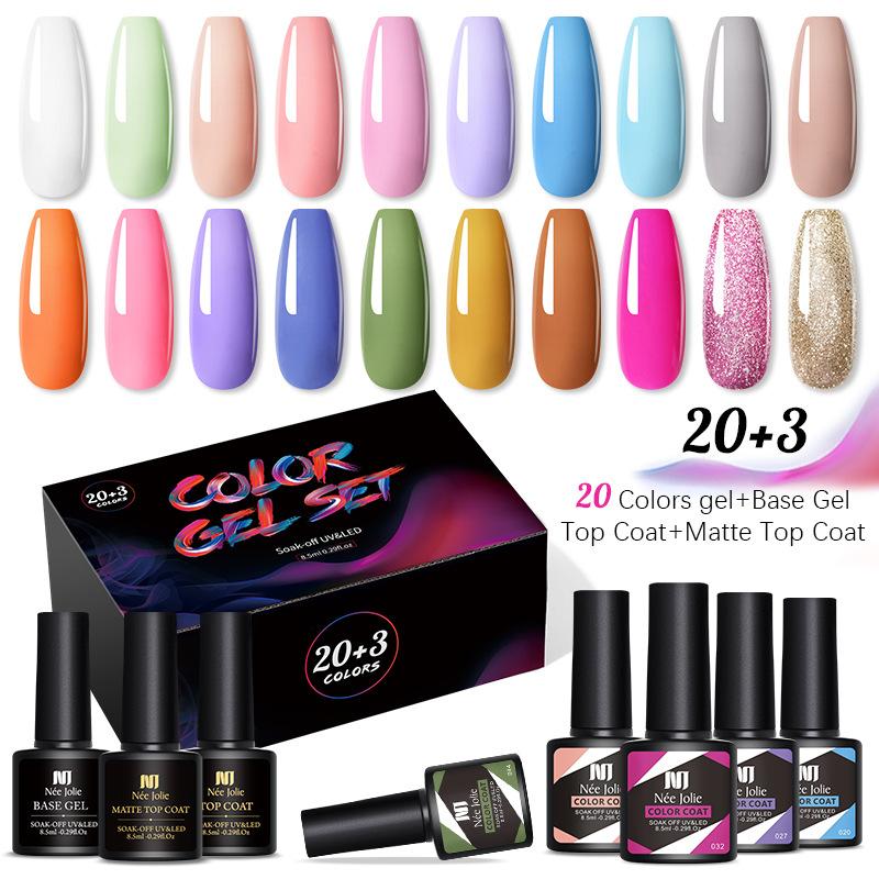 Nee Jolie Nail Gel Set 20 Colors Trendy UV Gel Polish Salon Starter Kit Long-Lasting Fashion
