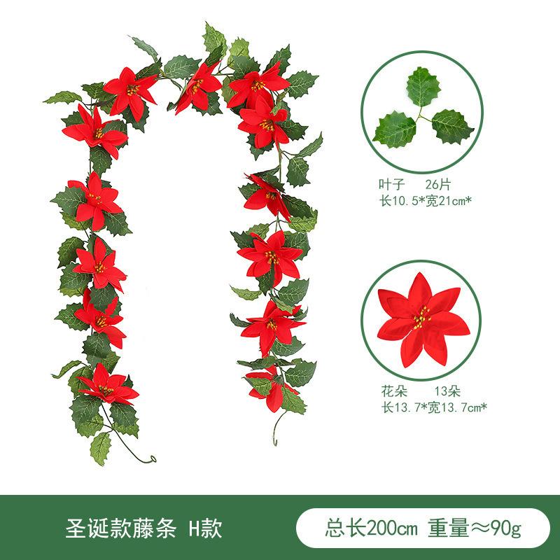 Имитация рождественского цветка из ротанга, настенное украшение для дома, падуб, фрукты, красные ягоды, рождественское украшение, имитация рождественского ротанга