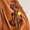 Y2K Vintage Brown Leather Bow Heart Pendant Tennis Keychain Ins Braided Lanyard Keyring For Women Bag Pendant Charms