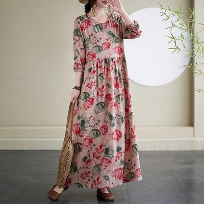Летние винтажные длинные платья для путешествий с круглым вырезом, закрывающие тело