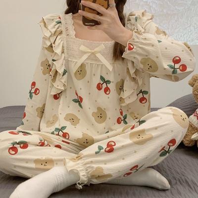 Женская пижама Lady Sweet Style Y2k Cartoon Bubble Cotton Bow Square Gown Женская ночная рубашка 2024 Осень Новая молодежная шикарная одежда для сна