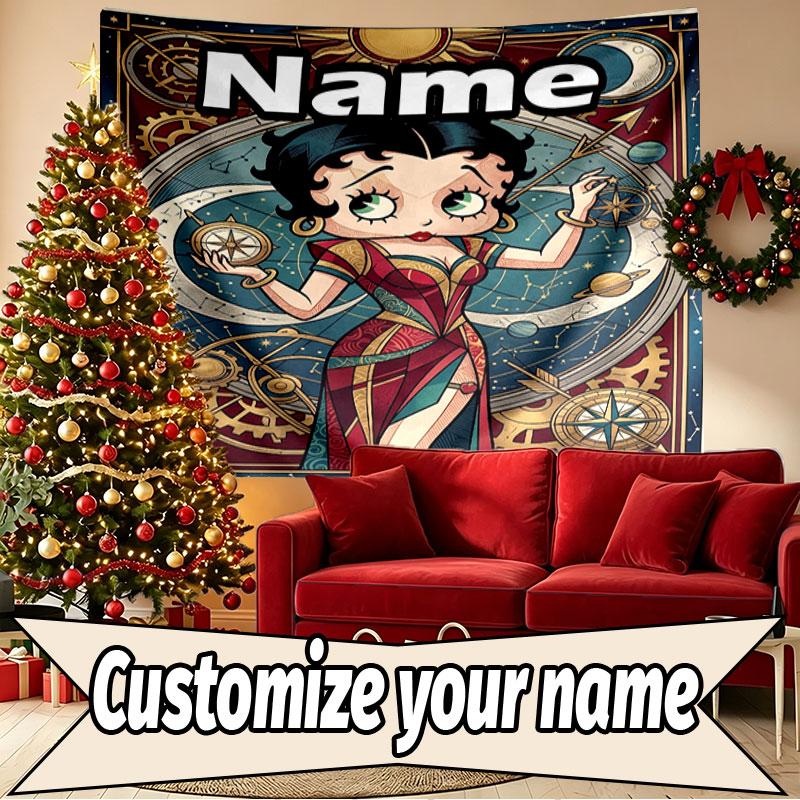 Custom Name Personalized Betty Boop Print Tapestry, Wall Art Decor, Bedroom, Dorm, Apartment, LivingRoom, Party Backdrop, Gift for Birthday