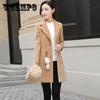 Spring/Autumn/Winter Slim Woolen Coat V-neck Solid Color Long Coat Large Size Casual Warm Windbreaker Temperament Top with Pendant