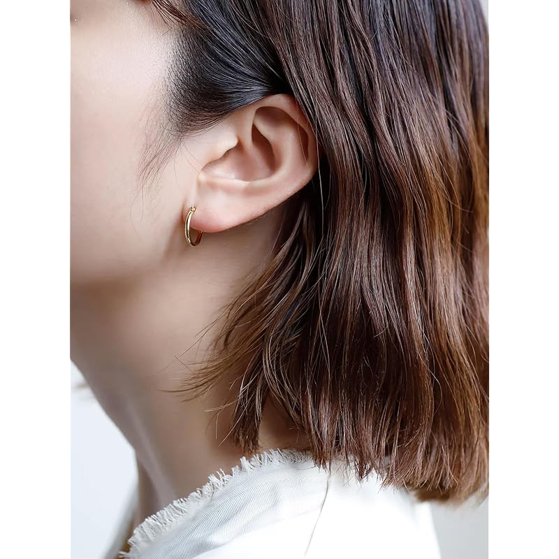 [ChicSilver] hoop earrings ladies gold k18 gold ring earrings simple Larger 15mm accessories