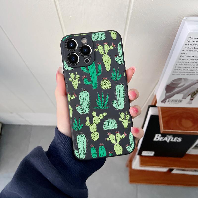 Оригинальный квадратный жидкий силиконовый чехол с милым кактусом для iPhone 14 11 12 13 Pro Max Mini X XS XR 7 8 Plus, противоударный чехол «сделай сам»